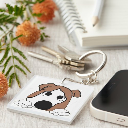 dual sided bulldog red and white peeking cartoon keychain