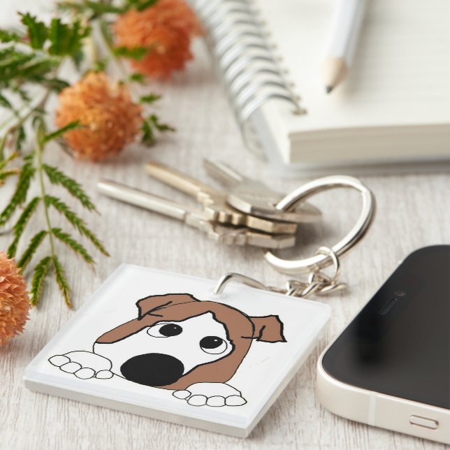 dual sided bulldog red and white peeking cartoon keychain (Front Right)
