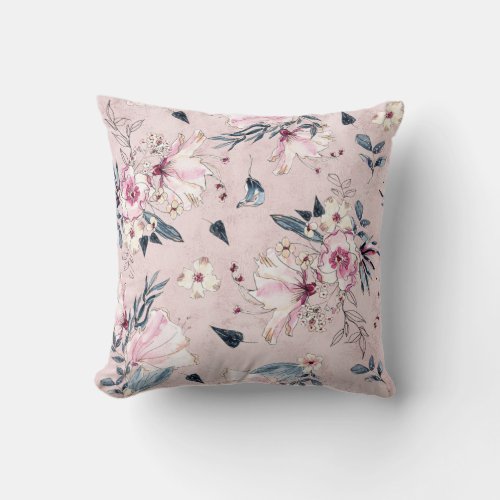 Dual Sided Custom Navy and Pink Florals Pillow