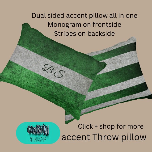 dual sided green grey & monogram & stripes accent pillow (Dual sided accent throw pillow all in one
Monogram on frontside
Stripes on backside)
