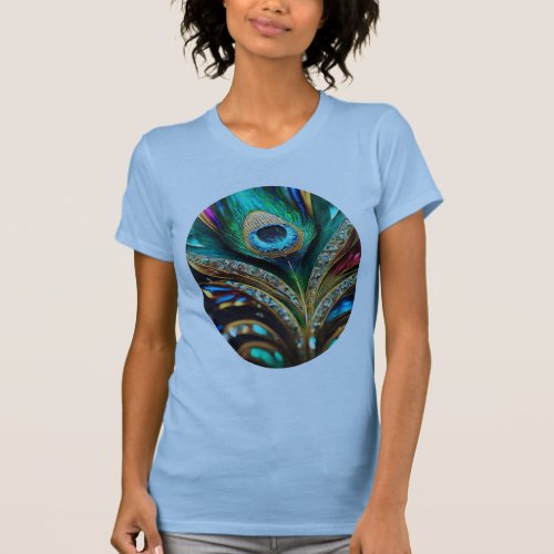 Dual_Sided Peacock Crest Feather Womens Slim Fit T_Shirt