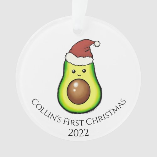 Dual Sided Photo  Avacado Babys First Christmas Ornament