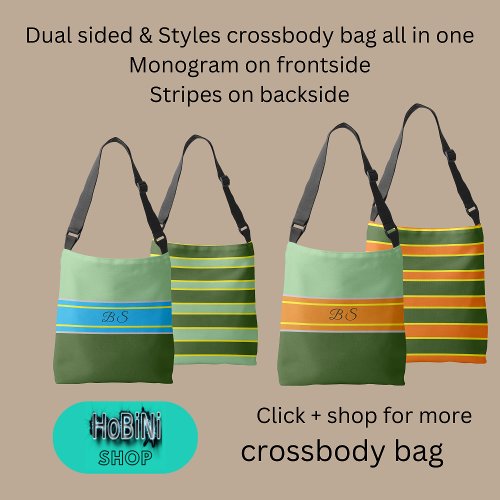 dual sided sage green orange hues monogram stripe crossbody bag