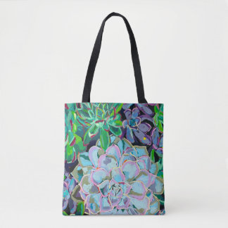 Dual-sided tote bag featuring a succulent bouquet