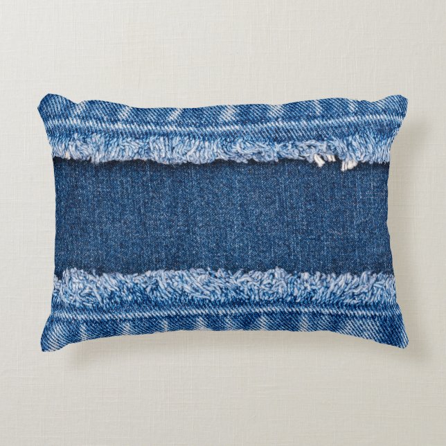 Dual-Tone Bleached Denim Fabric Frame Accent Pillow (Front)