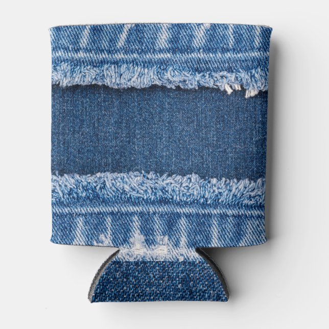 Dual-Tone Bleached Denim Fabric Frame Can Cooler (Front)