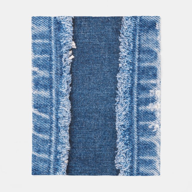 Dual-Tone Bleached Denim Fabric Frame Fleece Blanket (Front)