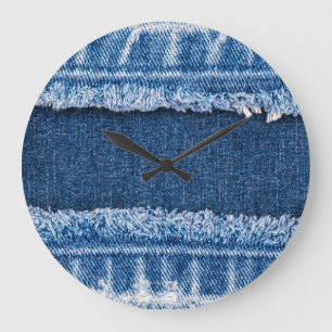 Dual-Tone Bleached Denim Fabric Frame Large Clock