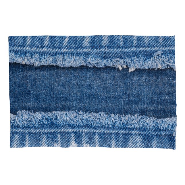 Dual-Tone Bleached Denim Fabric Frame Pillow Case (Front)