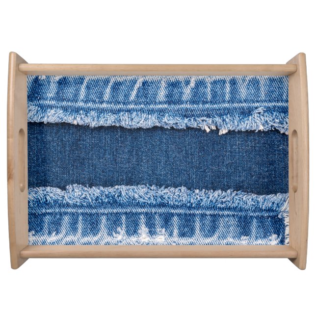 Dual-Tone Bleached Denim Fabric Frame Serving Tray (Front)