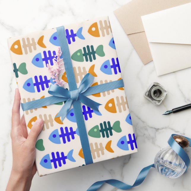 Dual Tone Cute Fish Bone Pattern  Wrapping Paper (Gifting)