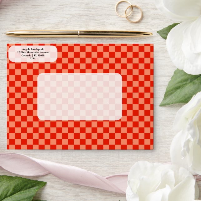 Dual-Tone Orange Checkered Return Address Feature Envelope (Wedding)