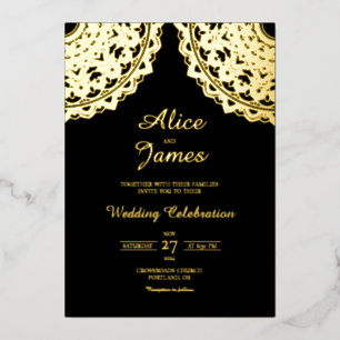 Dual Top Mandala Elegant Black Gold Foil Wedding Invitation