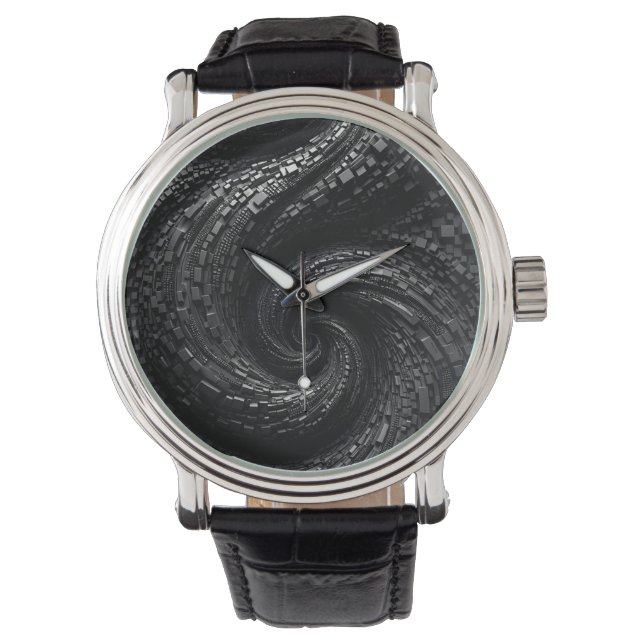 Dual Void - Black Cube Spiral Vortex Watch (Front)