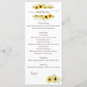 Dual Watercolor Sunflower Wedding Menu