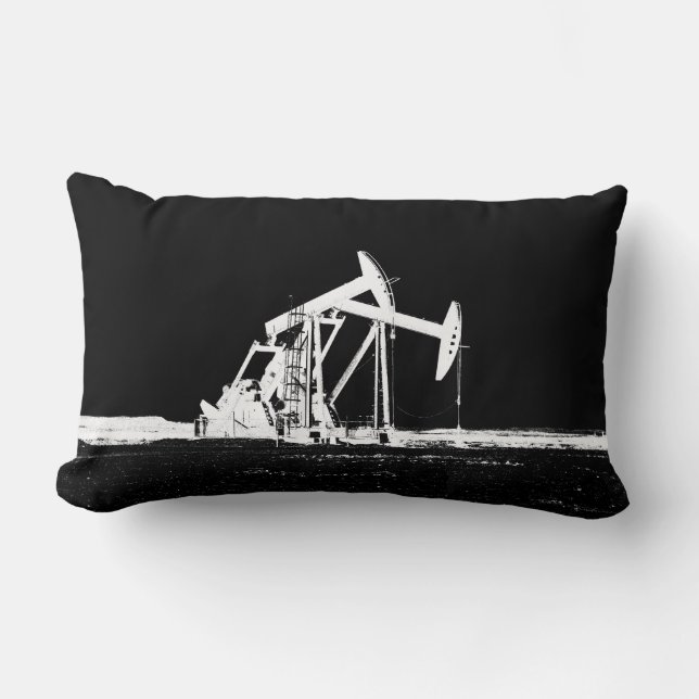 Dual White Oil Pumping Unit Silhouette Lumbar Pillow (Front)