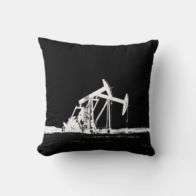 Dual White Oil Pumping Unit Silhouette Throw Pillow (Front)