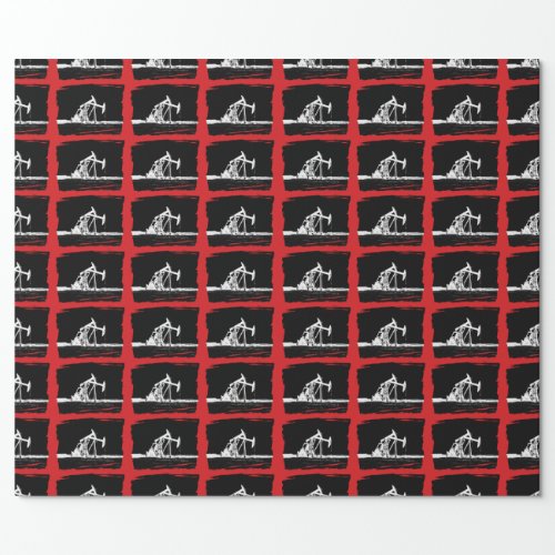 Dual White Oil Pumping Unit Silhouette Wrapping Paper