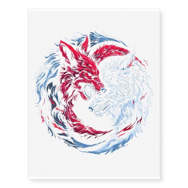 Dual Wild Lunar Wolf Temporary Tattoos (Front)