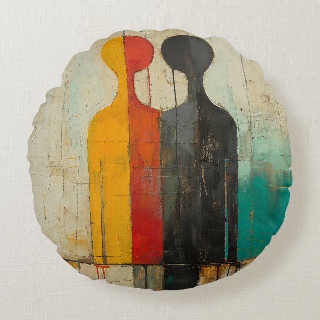 Duality – Abstract Figures of Light and Shadow Round Pillow (Front)