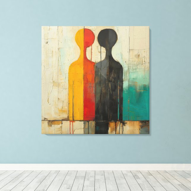 Duality – Abstract Human Figures in Contrast Canvas Print (Insitu(Wood Floor))