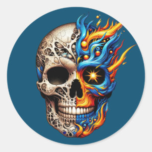 Duality Flame Skull  Classic Round Sticker