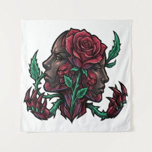 Duality of the Rose Dark Gothic Japanese Hannya Tapestry