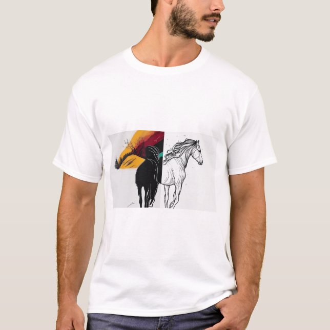 Duality of the Wild: A Tale of Two Horses T-Shirt (Front)