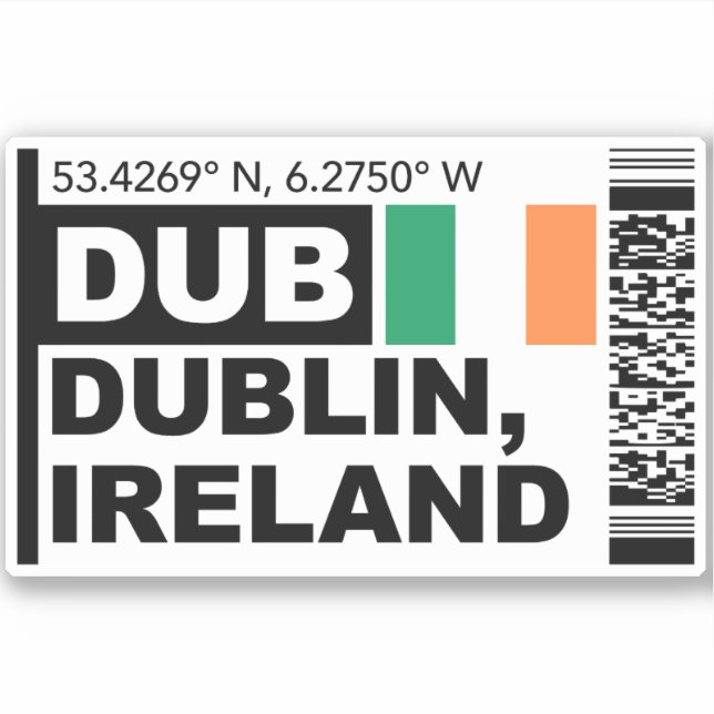 DUB Dublin Boarding Pass - Ireland Travel Sticker (Front)