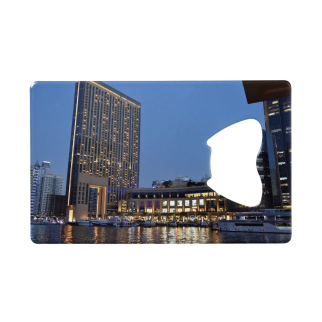 Dubai architecture at night credit card bottle opener (Back Horizontal)