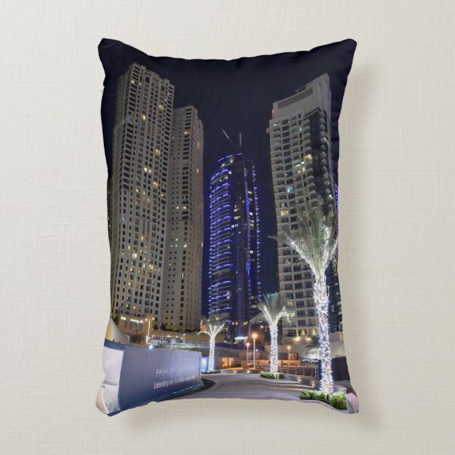 Dubai architecture at night decorative pillow (Front(Vertical))