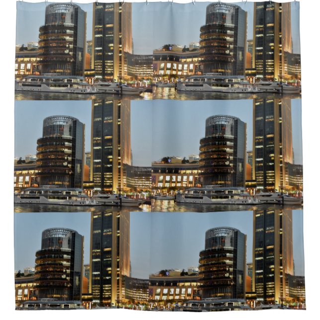Dubai architecture at night shower curtain (Front)