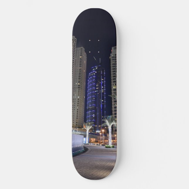 Dubai architecture at night skateboard deck (Front)