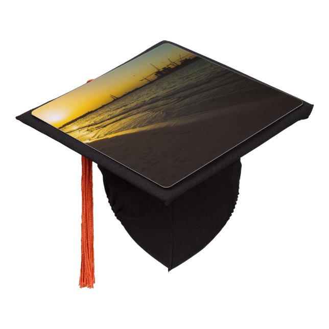 Dubai beach sunset graduation cap topper (Angled)