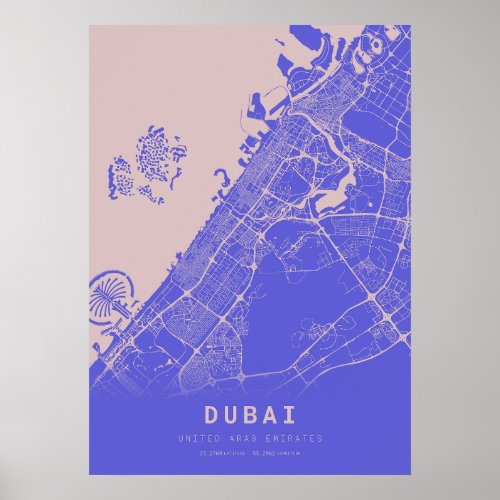 Dubai Blue City Map Poster