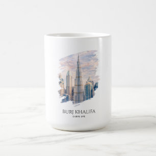 Dubai Burj Khalifa Luxury City Skyline Watercolor Coffee Mug