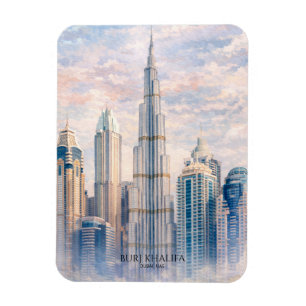 Dubai Burj Khalifa Luxury City Skyline Watercolor  Magnet