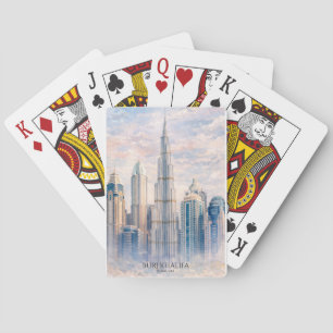 Dubai Burj Khalifa Luxury City Skyline Watercolor Poker Cards