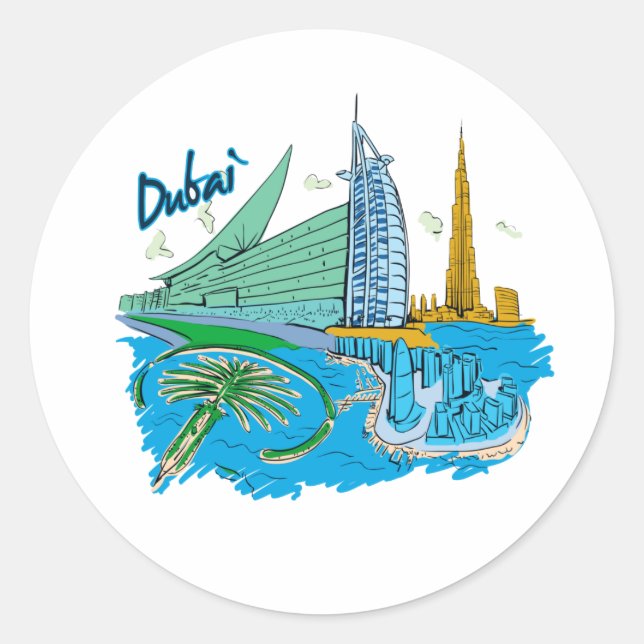 dubai city graphic travel design.png classic round sticker (Front)
