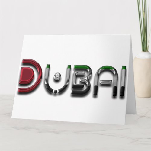 Dubai City UAE Flag Colors Typography Card