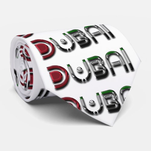 Dubai City UAE Flag Colors Typography Tie