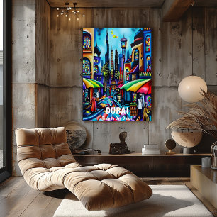 Dubai Colorful City Poster  Modern Travel Wall Art