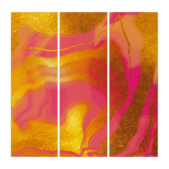 Dubai Gold & Pink Abstract Triptych (Front)