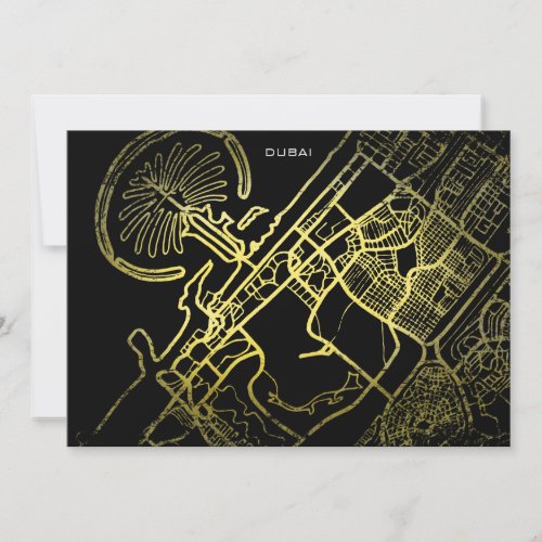 Dubai Gold Style Art Map  Invitation