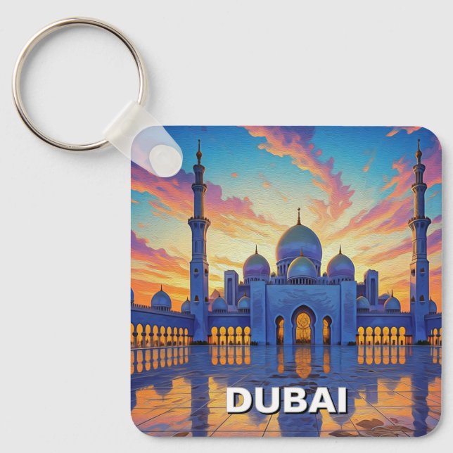 Dubai Grand Mosque UAE Sunset Keychain (Front)