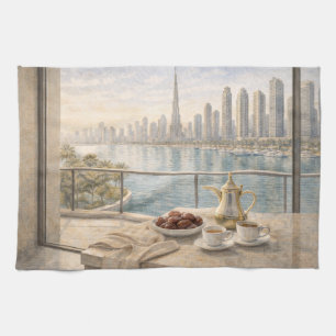 Dubai Kitchen Watercolor with Burj Khalifa Morning Towel