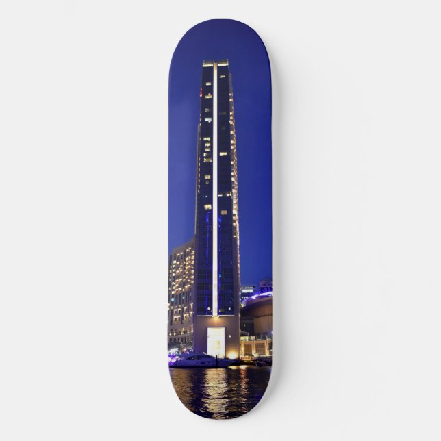 Dubai Marina architecture at night Skateboard Deck (Front)