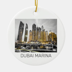 Dubai Marina City UAE Skyline Vintage Panorama Ceramic Ornament