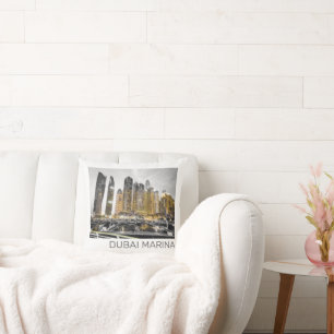 Dubai Marina City UAE Skyline Vintage Panorama Throw Pillow