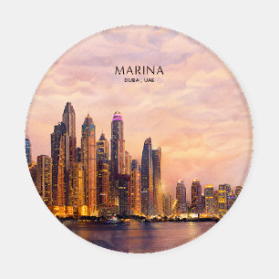 Dubai Marina Skyline Watercolor City Lights Travel Coaster Set